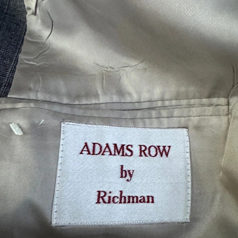 Adams‎ Row by Richman Suit Mens 44R 37x28.5 Grey Plaid Vintage 2 Button Blazer